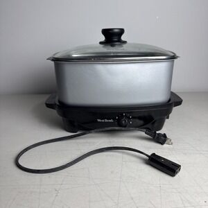 West Bend 5 Quart Slow Cooker 84905 Gunsmoke Gray with Glass & Steel Lid WORKS